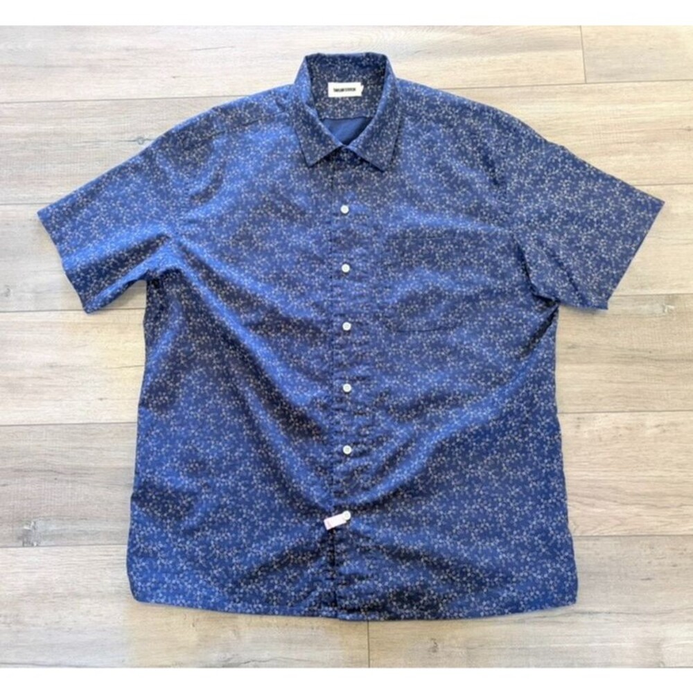Taylor Stitch Men's L Blue Jack Button-Down Short Sleeve Shirt 44 Geometric